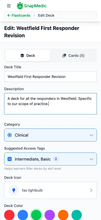Editing a custom flashcard deck