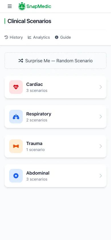 OSCE scenario browser with difficulty levels