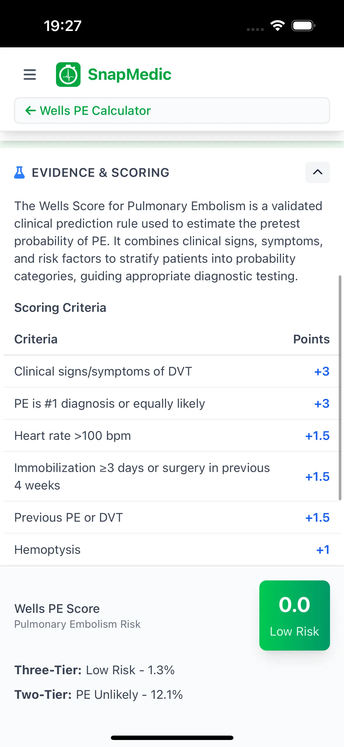 PE Risk Calculator Light Mode