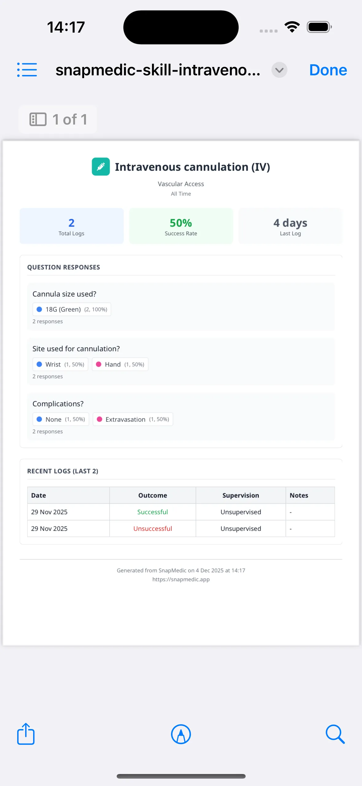 Individual Skill PDF Export