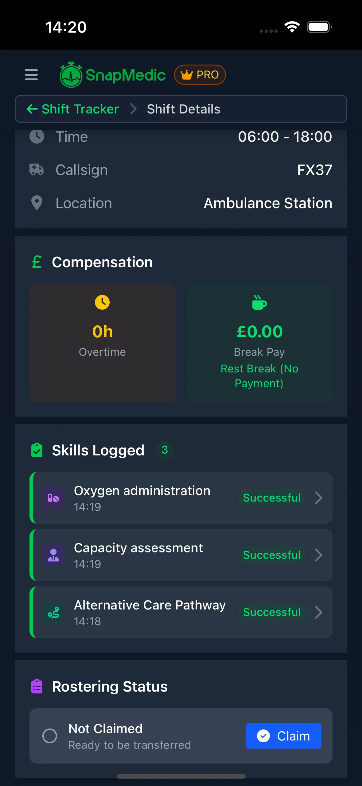 Shift Details with Linked Skills
