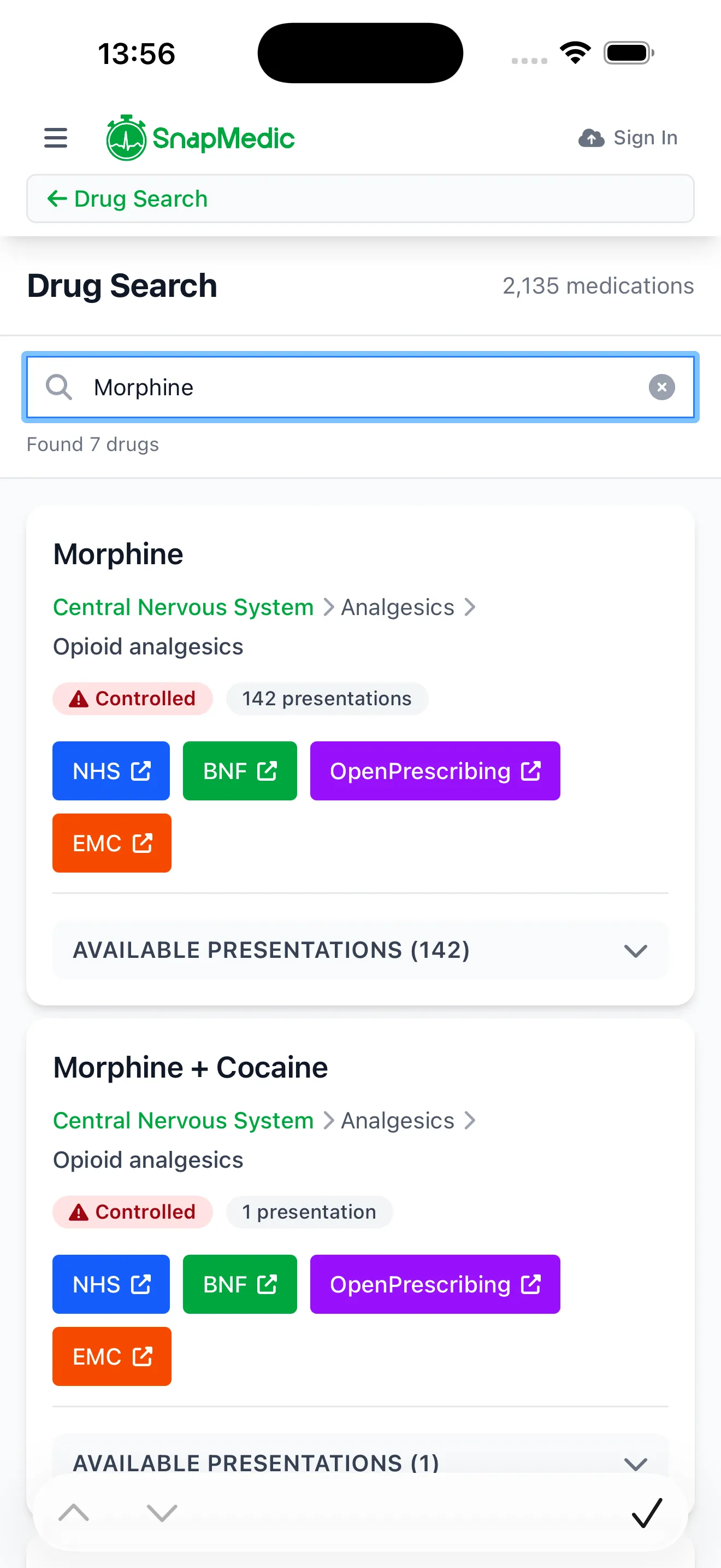 Standalone medication search