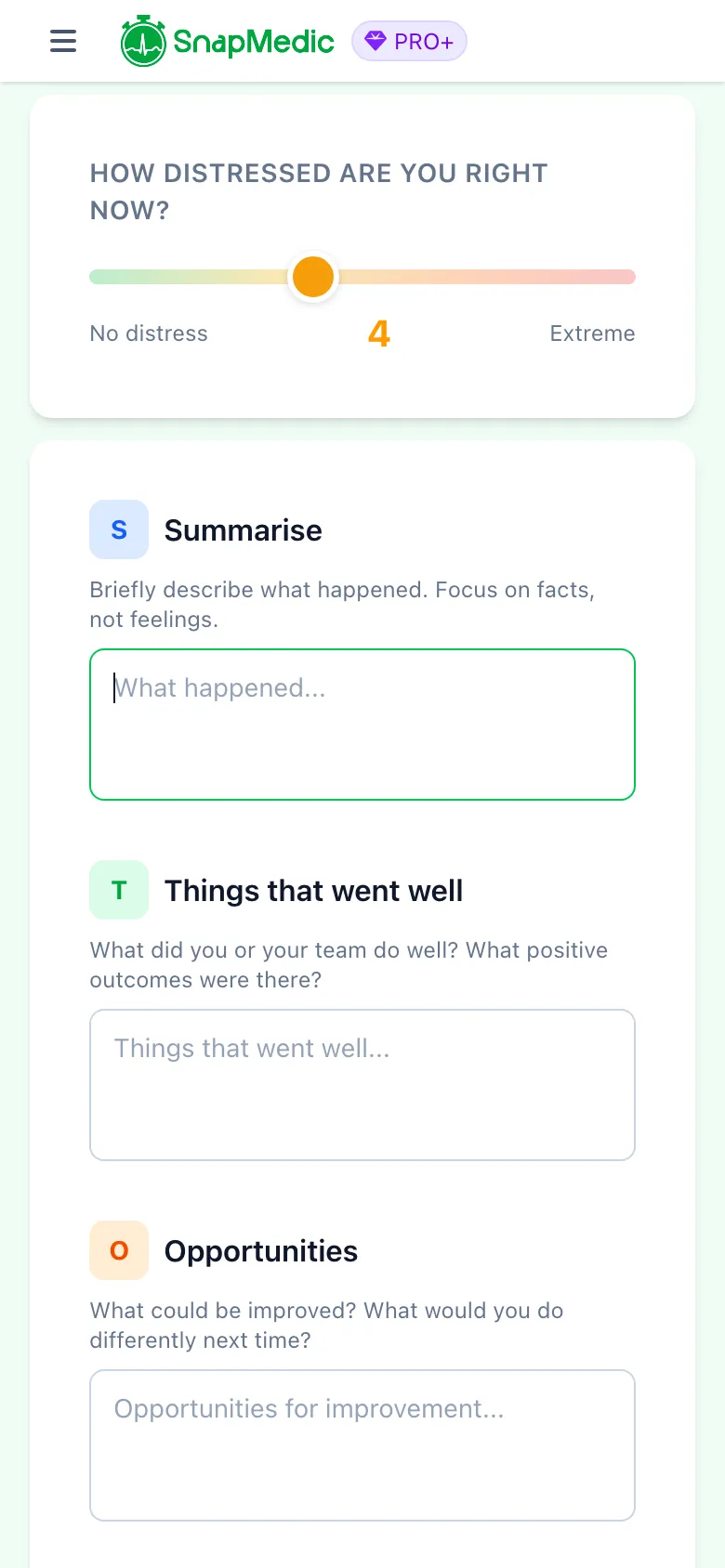 STOP framework debrief with distress tracking