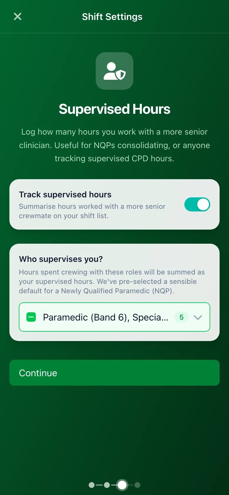 SnapMedic supervised hours setup wizard for newly qualified paramedic NQP portfolio tracking