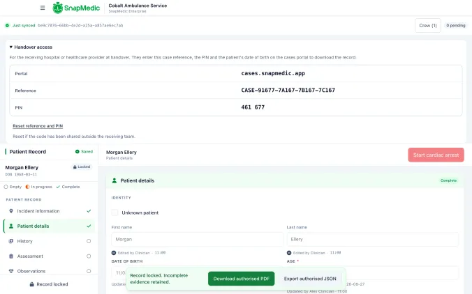 Patient records for police first-aid and force medical teams