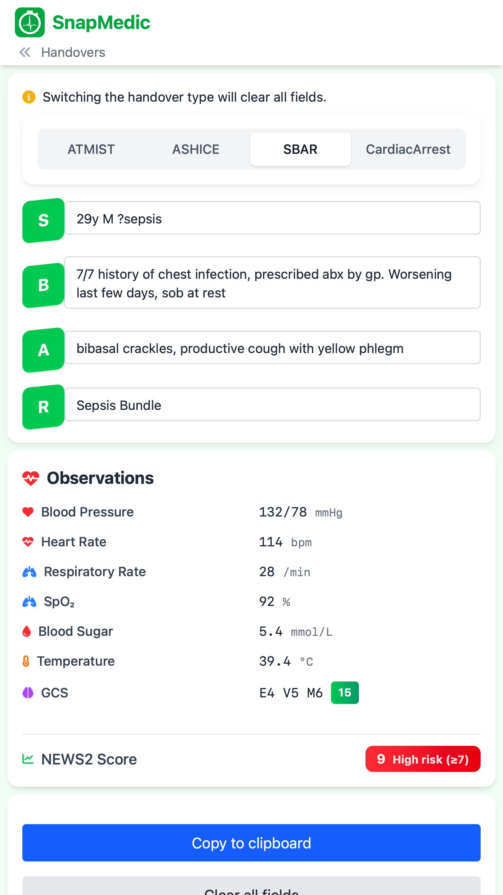 Handover tools interface
