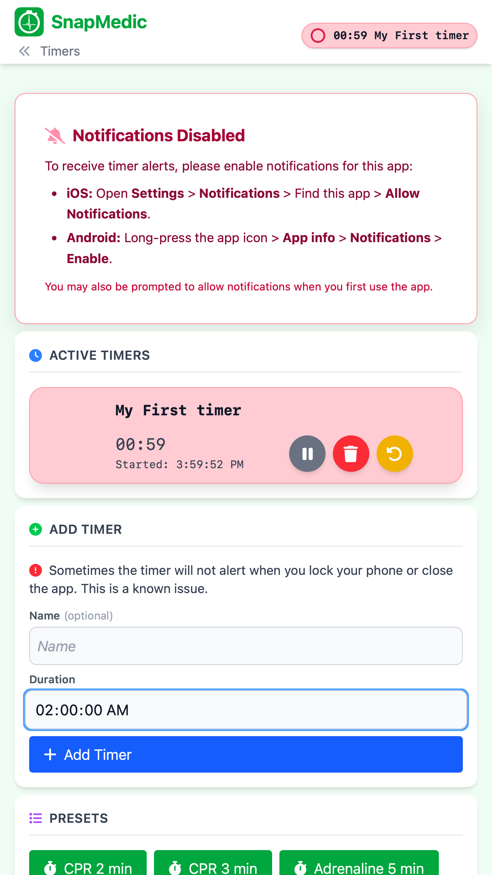 Timer management interface