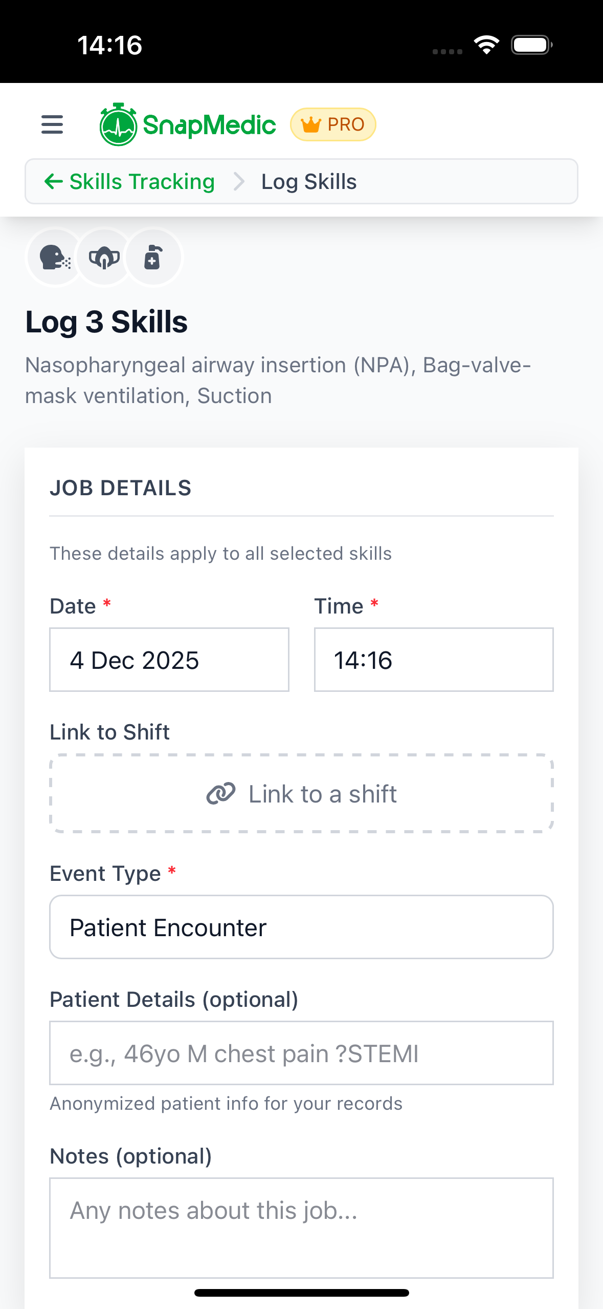 Logging Clinical Skills